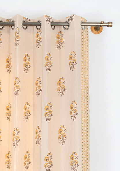 Indus 100% cotton ethnic curtain for living room - Room darkening - Amber - Single Piece