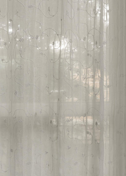 Ivy Vines  White 100% cotton sheer embroidered minimal curtain for living room -  Light filtering - Single Piece