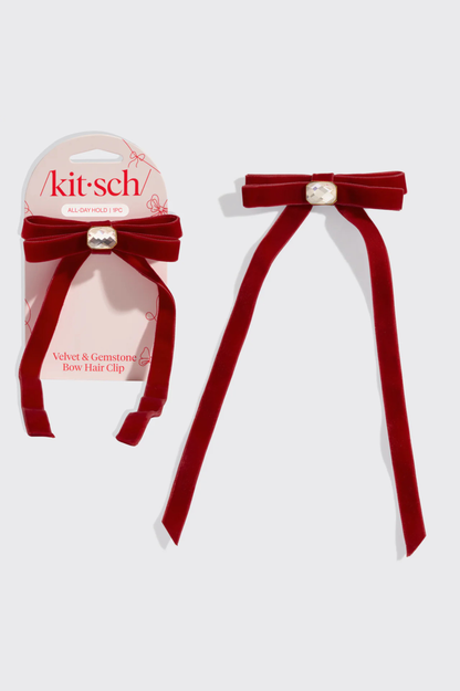 KITSCH - Velvet & Gemstone Bow Hair Clip