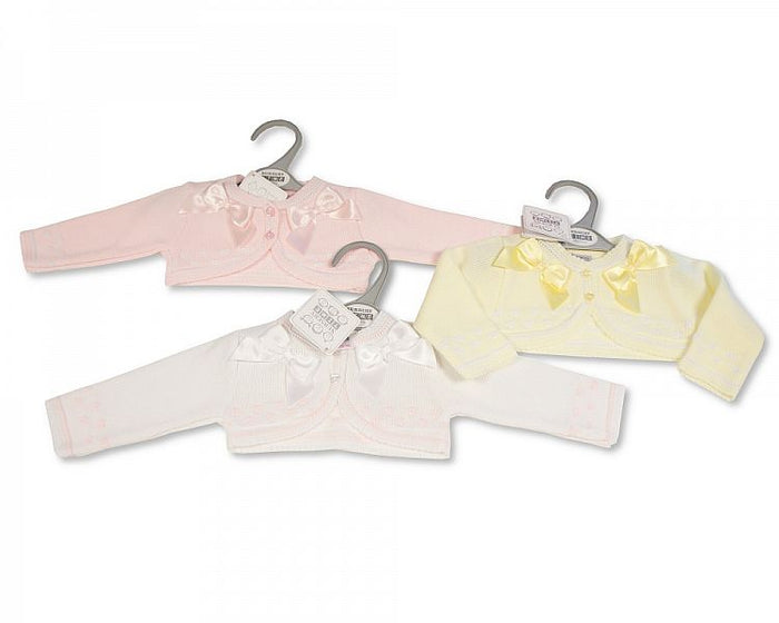 Knitted Baby Girls Bolero Cardigan with Bows- (9-24m) (PK6) BW-10-116
