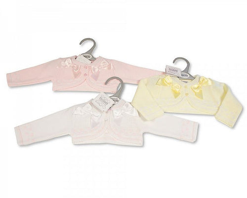Knitted Baby Girls Bolero Cardigan with Bows- (9-24m) (PK6) BW-10-116