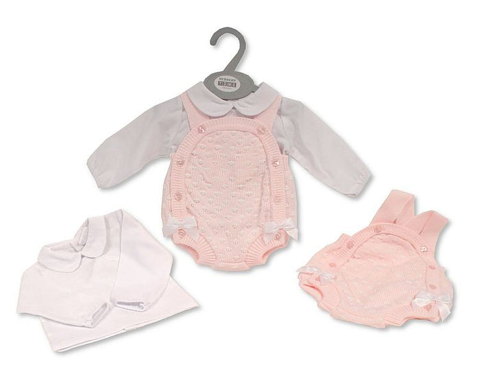 Knitted Baby Girls Short 2 pcs Dungaree Set with Bows (NB-9) (PK6)  BW-10-1194