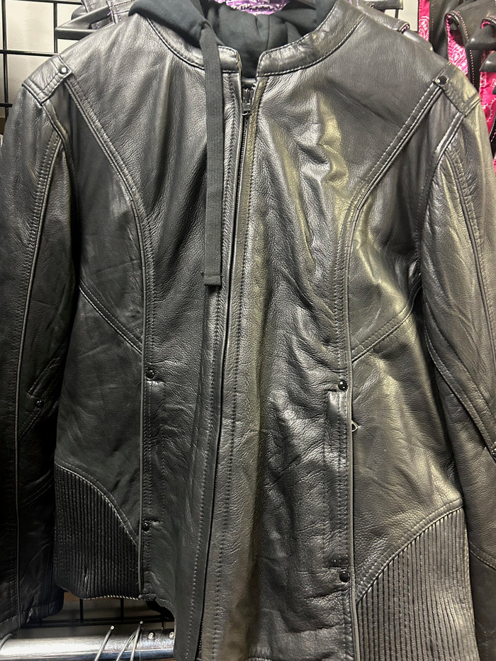 Ladies leather jacket with black hoody 6853.00