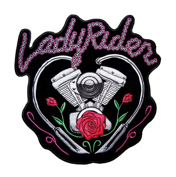 Lady Rider Rose Motorcycle Engine Patch