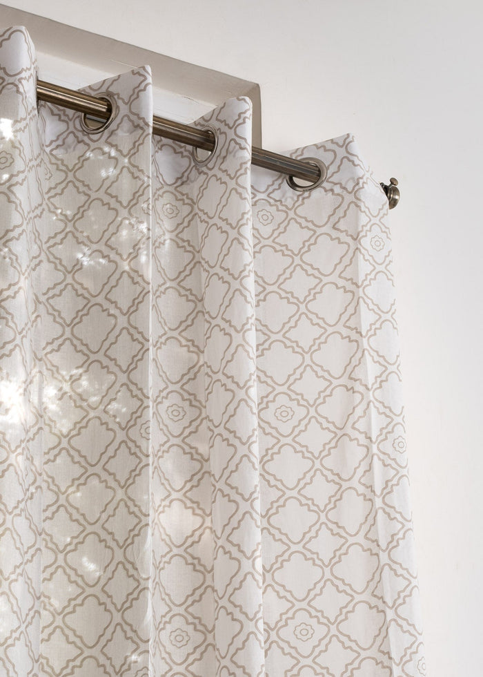 Lattice 100% cotton Sheer Geometric curtain for Living room & bedroom - Light filtering - Walnut Grey - Single Piece