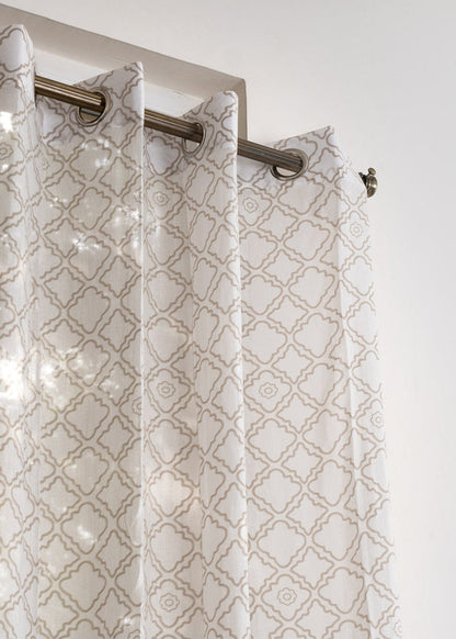 Lattice 100% cotton Sheer Geometric curtain for Living room & bedroom - Light filtering - Walnut Grey - Single Piece
