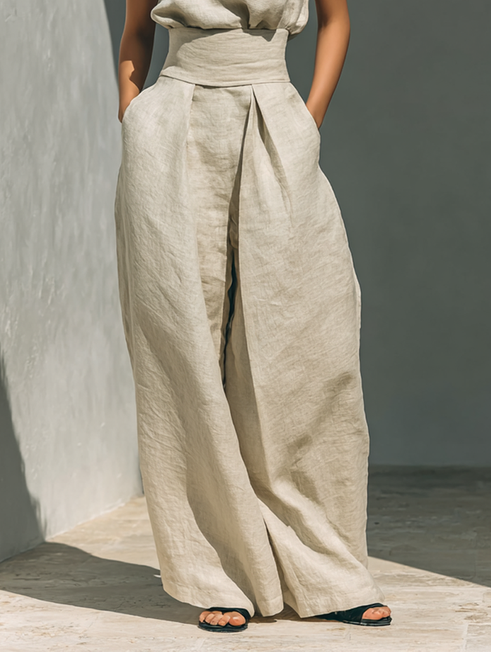 Lili – Minimalist Cotton and Canvas Set: Tank Top and Loose Pants for Women