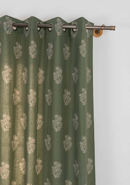 Malabar Printed 100% cotton ethnic curtain for living room & Bedroom - Room darkening - Pepper Green - Single Piece