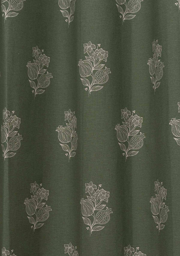 Malabar Printed 100% cotton ethnic curtain for living room & Bedroom - Room darkening - Pepper Green - Single Piece
