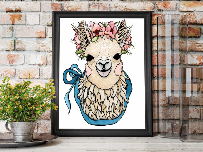 PinkPolish Design Art Prints "Mamma Llama"  Watercolor Painting: Art Print