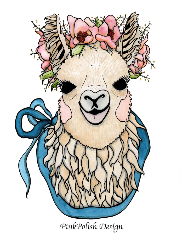 PinkPolish Design Art Prints "Mamma Llama"  Watercolor Painting: Art Print
