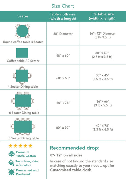 Meadows 100% cotton geometric table cloth for 4 seater or 6 seater dining with tassel - Indigo