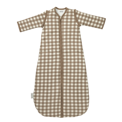 Meyco – Sleeping Bag with Detachable Sleeves Interlock Jersey – Vichy Square Dark Taupe