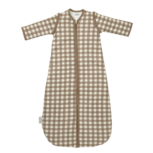 Meyco – Sleeping Bag with Detachable Sleeves Interlock Jersey – Vichy Square Dark Taupe