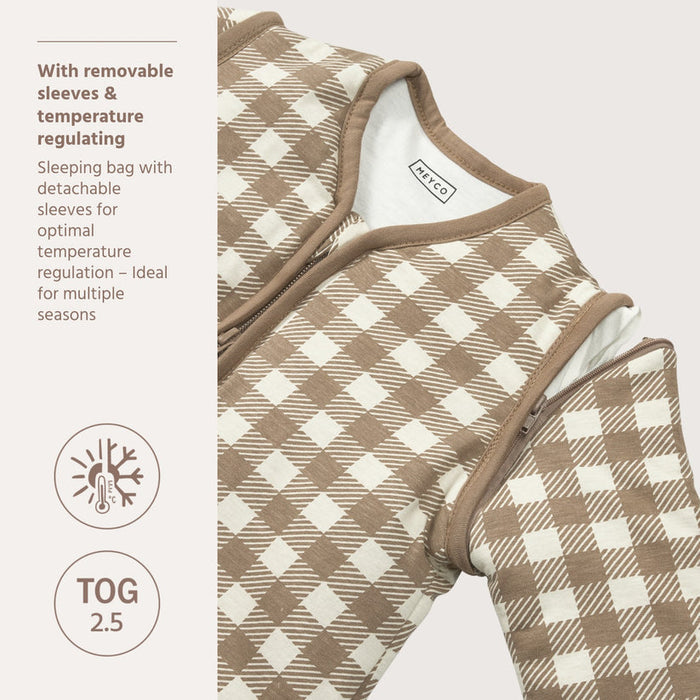 Meyco – Sleeping Bag with Detachable Sleeves Interlock Jersey – Vichy Square Dark Taupe