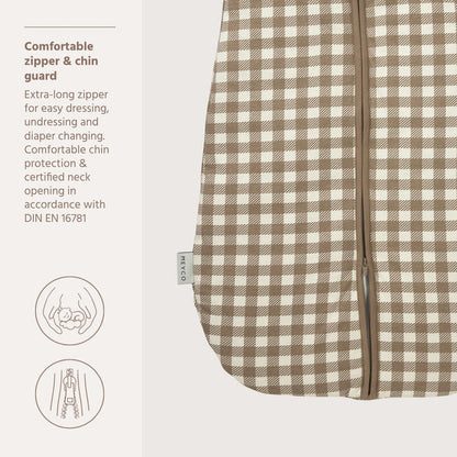 Meyco – Sleeping Bag with Detachable Sleeves Interlock Jersey – Vichy Square Dark Taupe