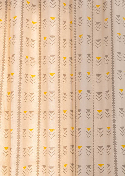 Mudline Printed 100% cotton ethnic curtain for living room - Room darkening - Mustard - Single Piece