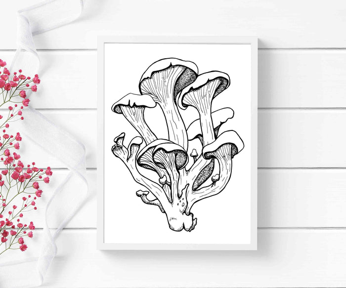 PinkPolish Design Art Prints "Oyster Mushroom" Ink Drawing: Art Print