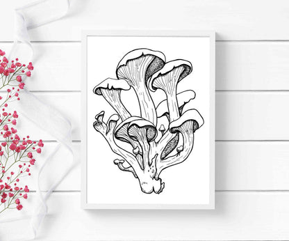 PinkPolish Design Art Prints "Oyster Mushroom" Ink Drawing: Art Print