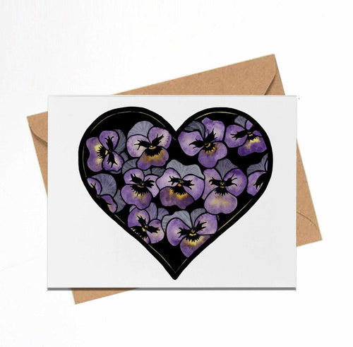 PinkPolish Design Note Cards "Pansy Valentine" Handmade Notecard