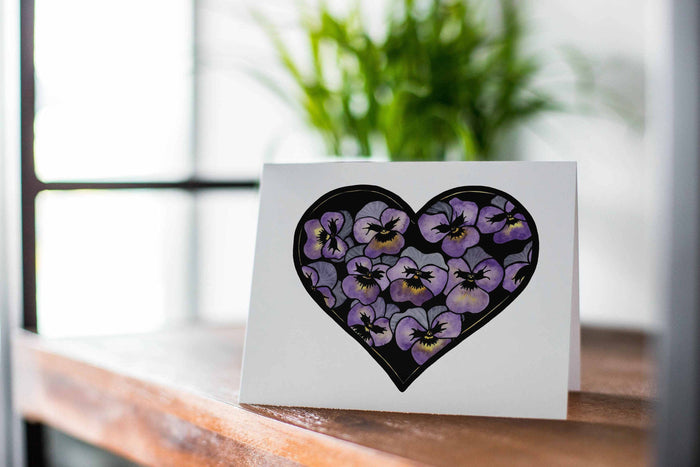 PinkPolish Design Note Cards "Pansy Valentine" Handmade Notecard