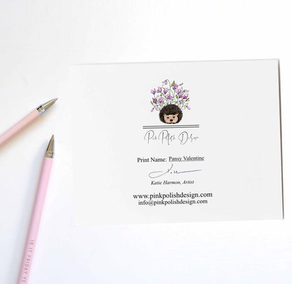 PinkPolish Design Note Cards "Pansy Valentine" Handmade Notecard