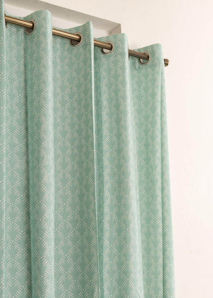 Pergola Nile Blue 100% cotton geometric curtain for living room & Bedroom - Room darkening - Single Piece