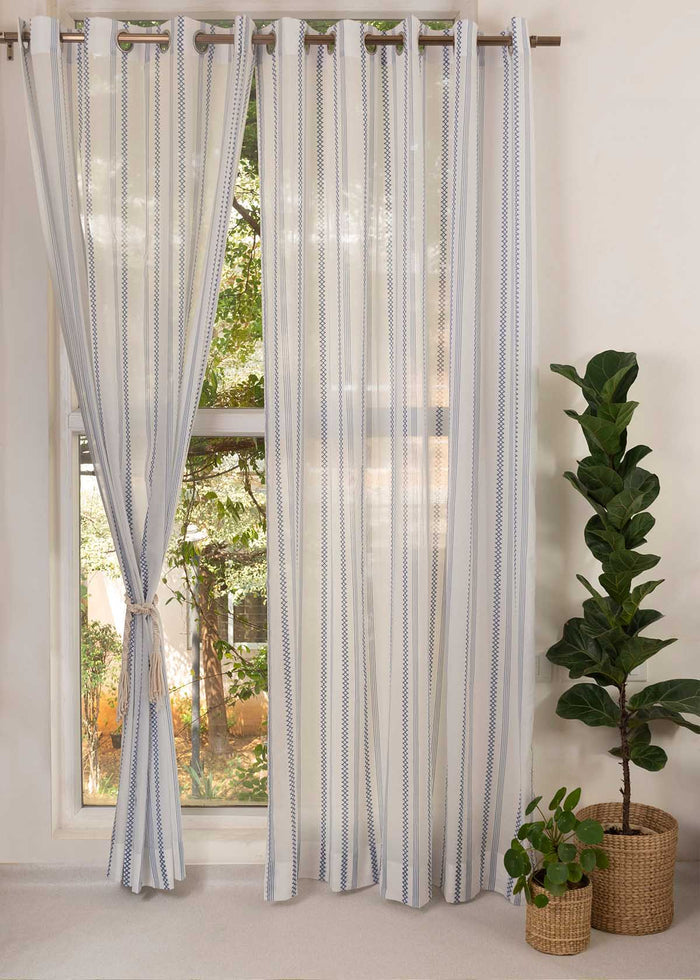 Picket Fence printed sheer Fabric - Royal Blue