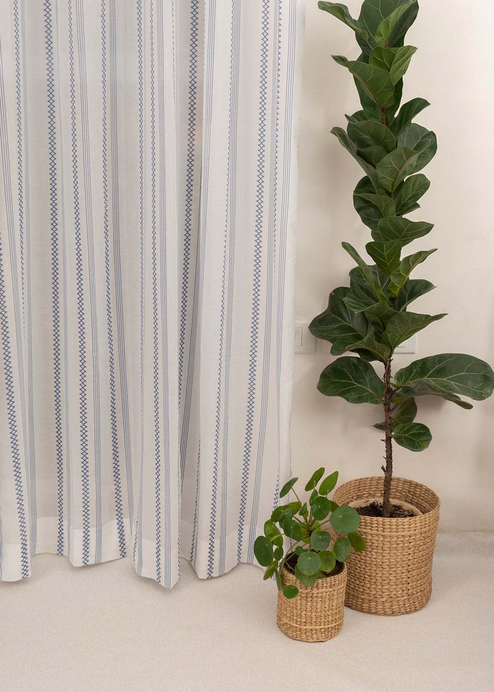 Picket Fence printed sheer Fabric - Royal Blue