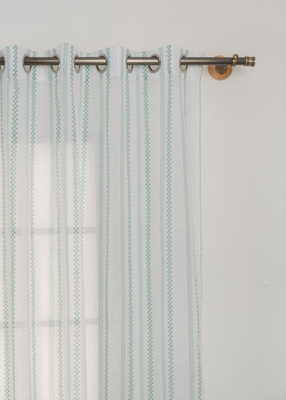 Picket Fence Sage Green 100% Cotton Sheer Geometric curtain for Living room & bedroom - Light filtering - Single Piece