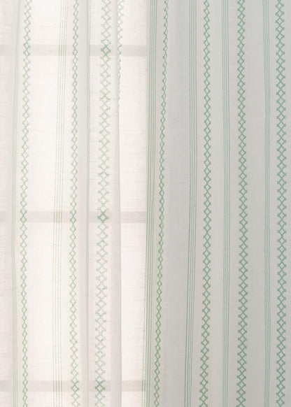 Picket Fence Sage Green 100% Cotton Sheer Geometric curtain for Living room & bedroom - Light filtering - Single Piece