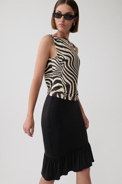 Polina Ruffle Midi Skirt - Black