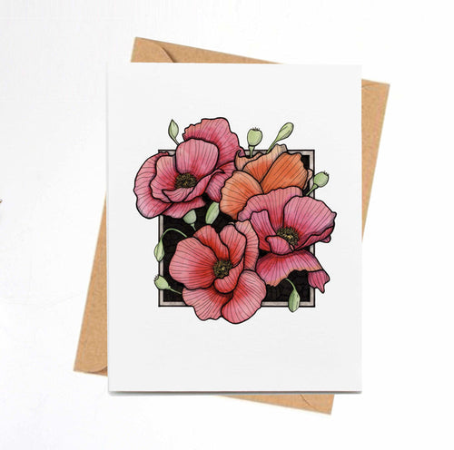 PinkPolish Design Note Cards "Poppies" Handmade Notecard