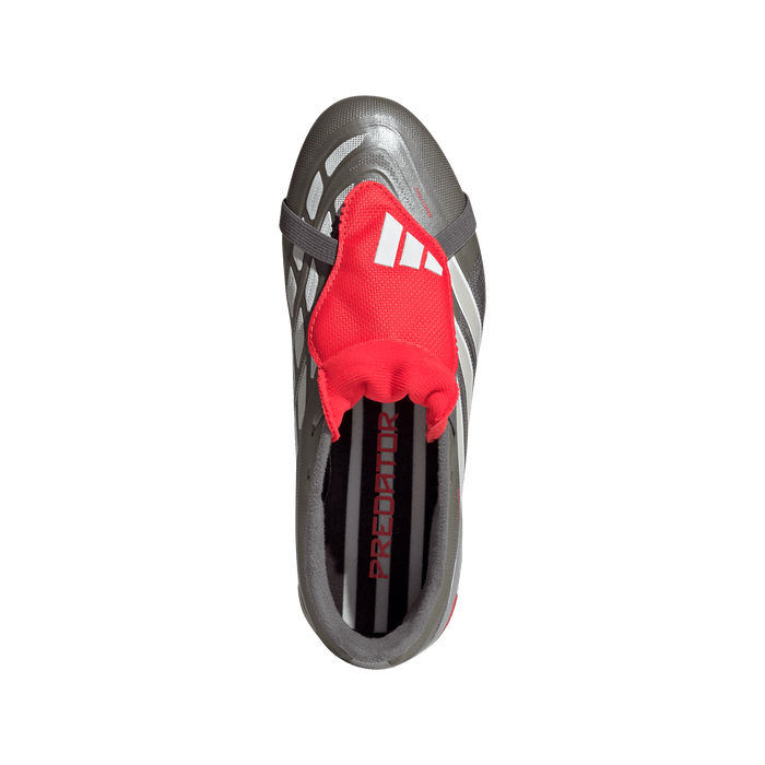 adidas Predator League Fold-Over Tongue Firm Ground Soccer Cleats | Iron Metallic / Zero Metalic / Lucid Red | Kid's