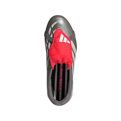 adidas Predator League Fold-Over Tongue Firm Ground Soccer Cleats | Iron Metallic / Zero Metalic / Lucid Red | Kid's