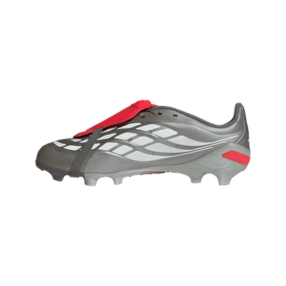 adidas Predator League Fold-Over Tongue Firm Ground Soccer Cleats | Iron Metallic / Zero Metalic / Lucid Red | Kid's