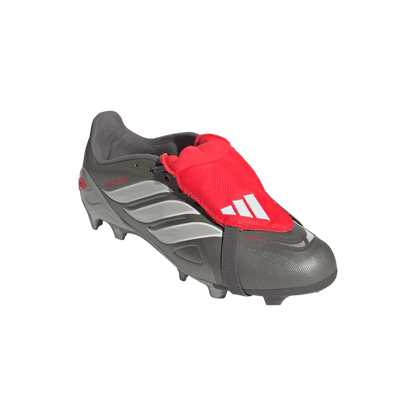 adidas Predator League Fold-Over Tongue Firm Ground Soccer Cleats | Iron Metallic / Zero Metalic / Lucid Red | Kid's
