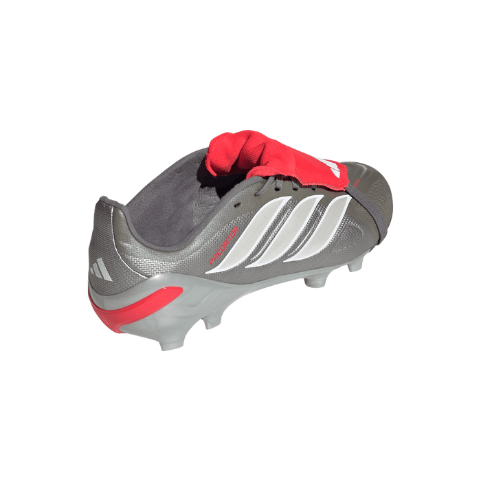 adidas Predator League Fold-Over Tongue Firm Ground Soccer Cleats | Iron Metallic / Zero Metalic / Lucid Red | Kid's