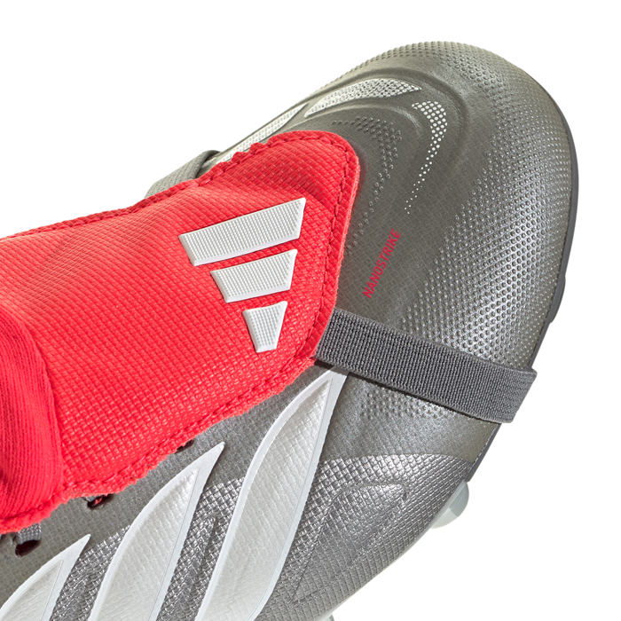 adidas Predator League Fold-Over Tongue Firm Ground Soccer Cleats | Iron Metallic / Zero Metalic / Lucid Red | Kid's