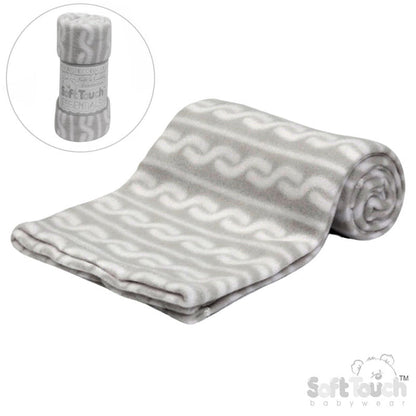 PRINTED GREY BABY FLEECE WRAP (PK12) FBP10-G