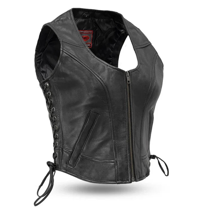 Raven Women's Motorcycle Leather Vest Fil542GGD