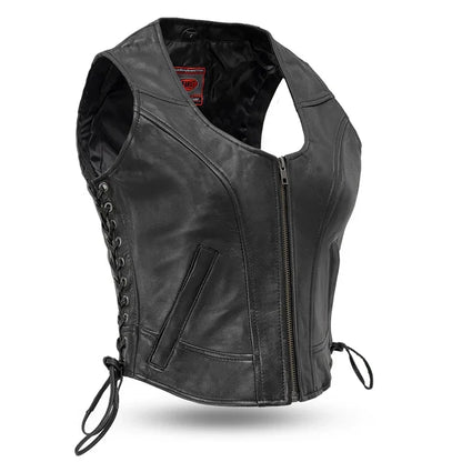 Raven Women's Motorcycle Leather Vest Fil542GGD