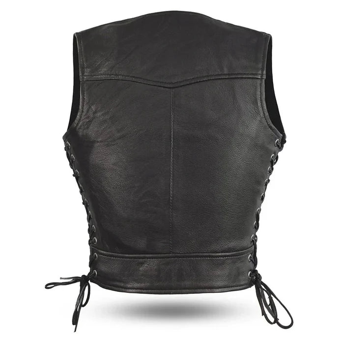 Raven Women's Motorcycle Leather Vest Fil542GGD