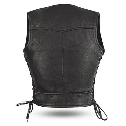 Raven Women's Motorcycle Leather Vest Fil542GGD