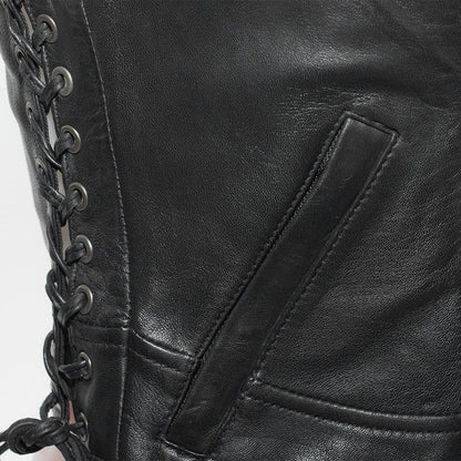 Raven Women's Motorcycle Leather Vest Fil542GGD