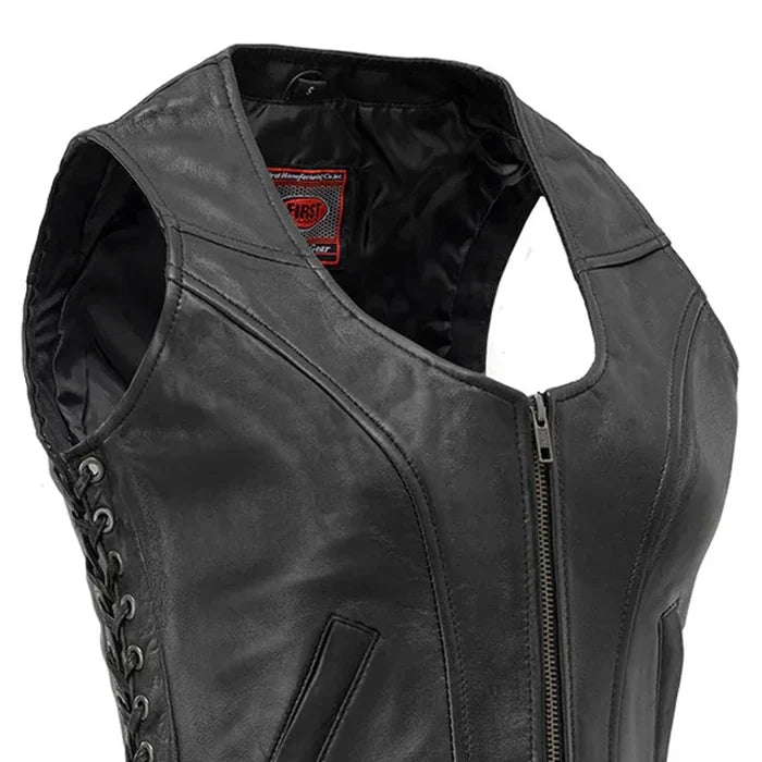 Raven Women's Motorcycle Leather Vest Fil542GGD