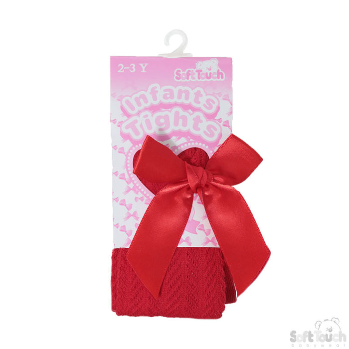 RED CHILDS CHEVERON TIGHTS W/ LONG BOW (2-5yrs)(12pk)T170-R