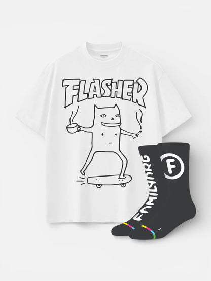Remera Familyarg Flasher Supersized  Blanco + Medias Crew Negro