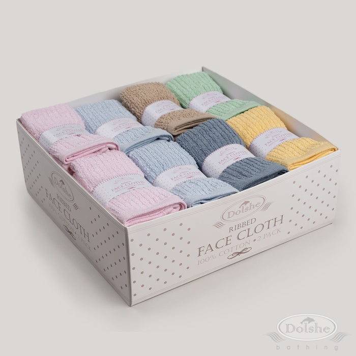 Ribbed Face Cloth - Mix Colours (PK48) T304-DB