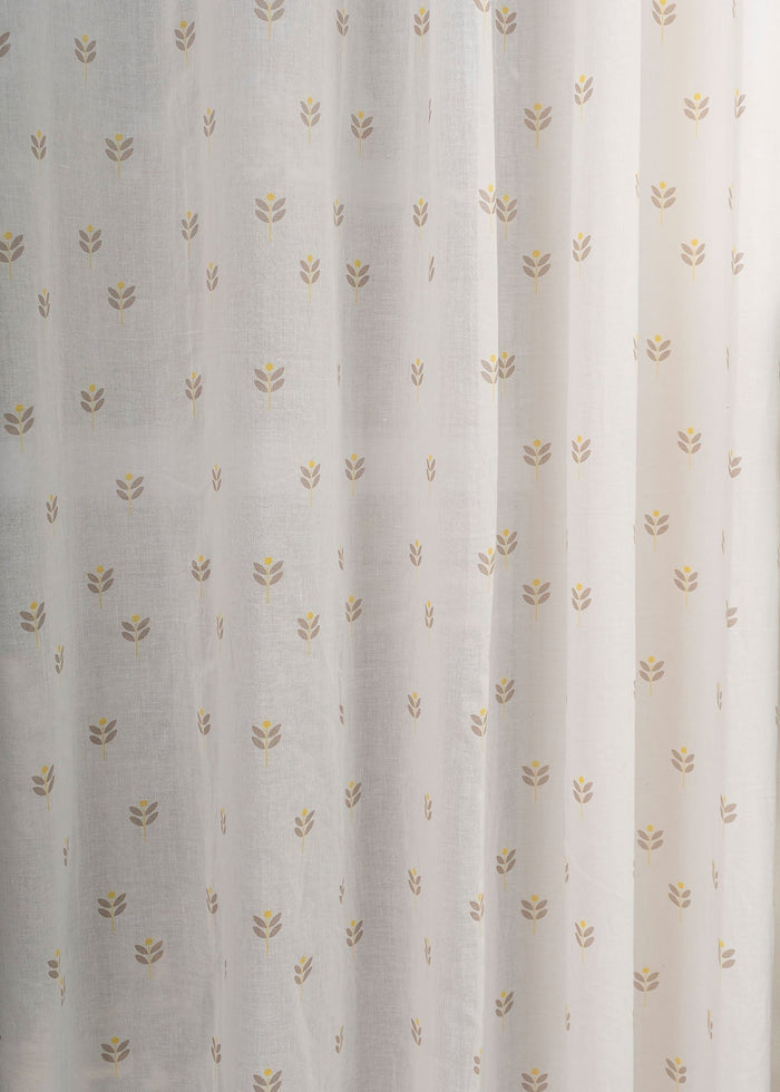 Sapling printed sheer Fabric - Yellow